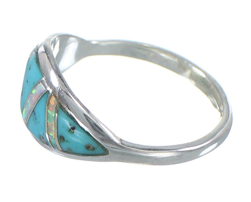 Turquoise And Opal Southwest Silver Jewelry Ring Size 5-1/2 AX82843